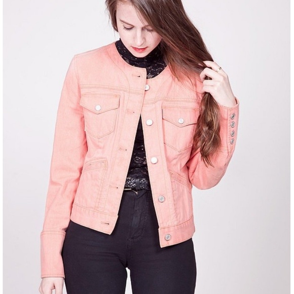 gap collarless denim jacket